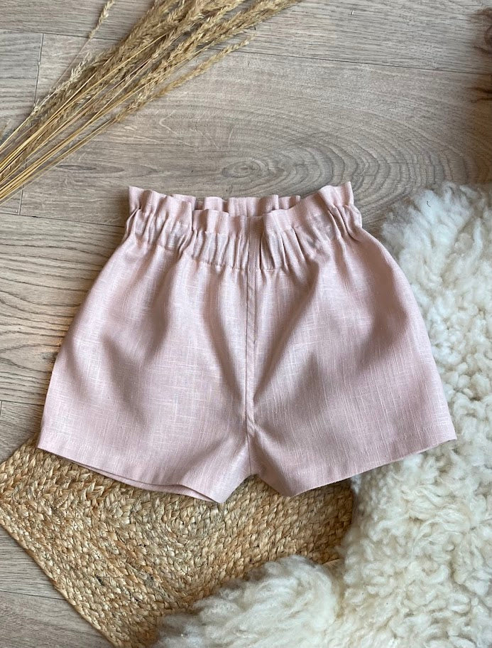 Linen shorts with ruffle waist
