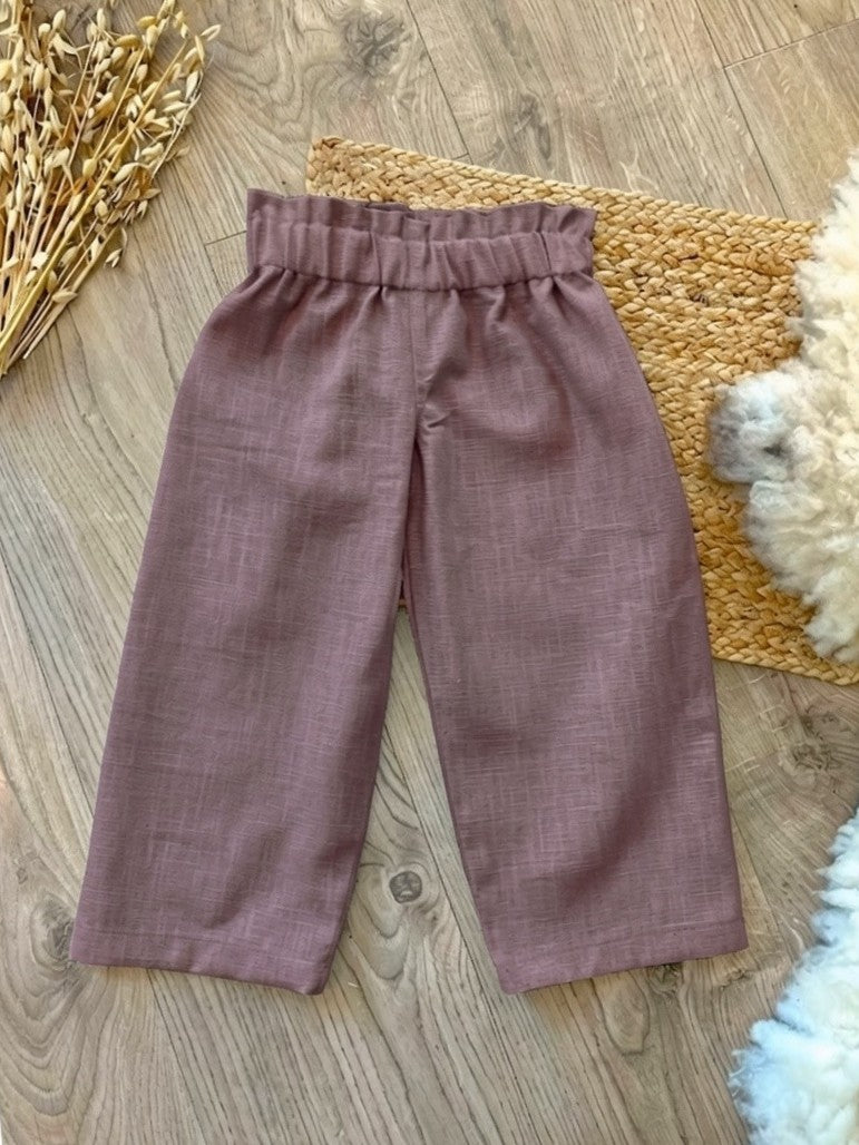 Linen trousers with ruffle waist